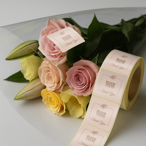 Square Sticker on a Roll with Bouquet 